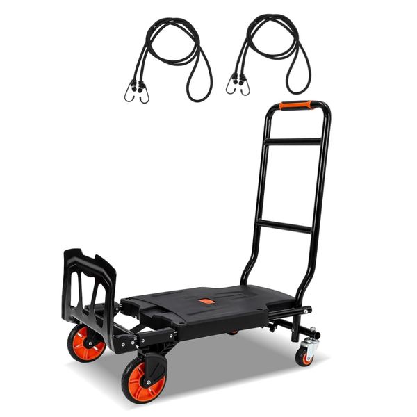 2-in-1 Hand Truck Dolly Cart with 4 Wheels Foldable Black 330 Lbs Capacity