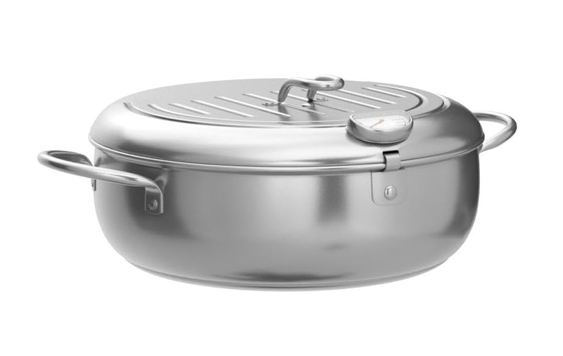 Deep Fryer Pot, 304 Stainless Steel Small Deep Fryer with Thermometer(24CM)