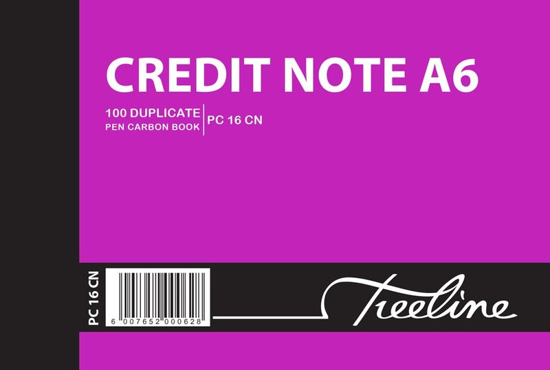 Treeline A6L - Duplicate Pen Carbon Book - Credit Note - Pack of 10