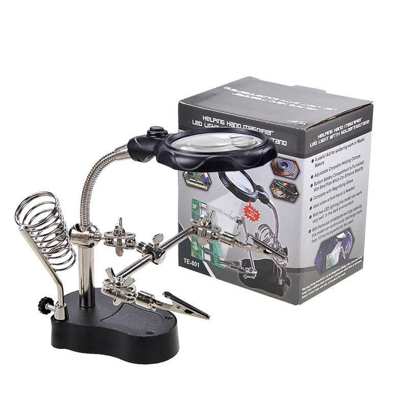 3.5X 12X Magnifying Glass LED Lighted Magnifier with Auxiliary Clips Tool