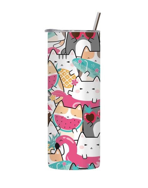Happy cats 20 Oz Tumbler with Lid Straw Trendy Summer Cats Graphic Gift 134