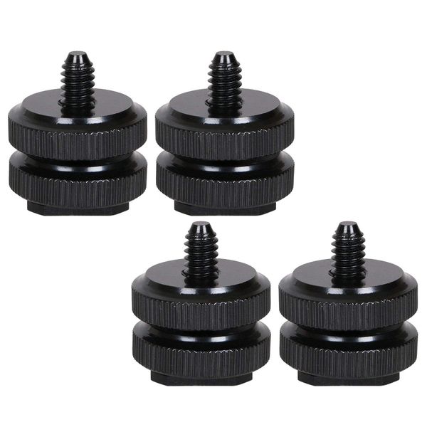 Camera Hot Shoe Mount to 1/4inch-20 Tripod Screw Adapter (Pack of 4)