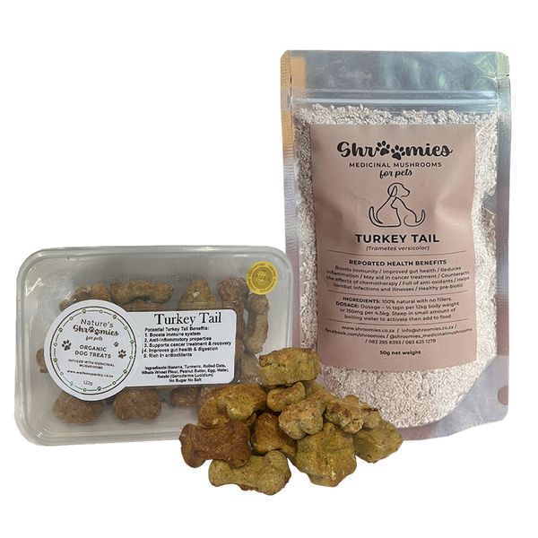 Nature's Shroomies Turkey Tail for Pets 50g plus Turkey Tail Treats 112g