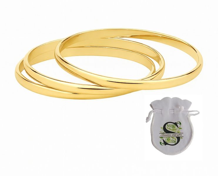 Stainless Steel 5mm Bangle set of 3 - Gold plated