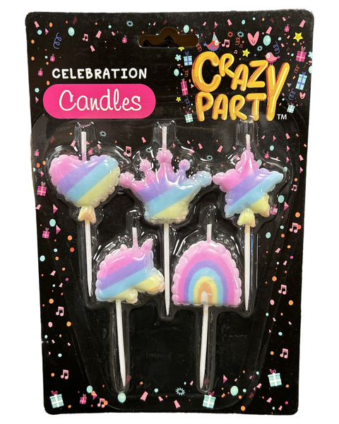 Cute 5 Rainbow Celebration Candles for a Cake