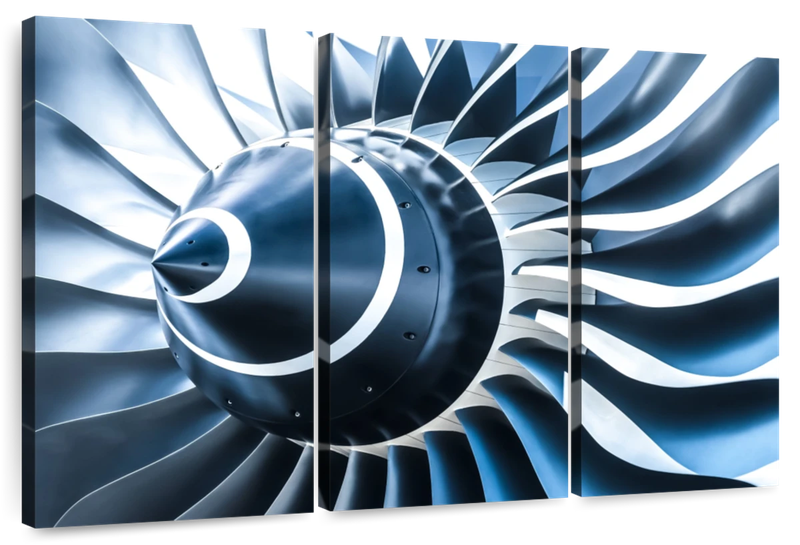 Canvas Art - Aircraft Engine 3 Piece Canvas Wall Art Living Bedroom Decor