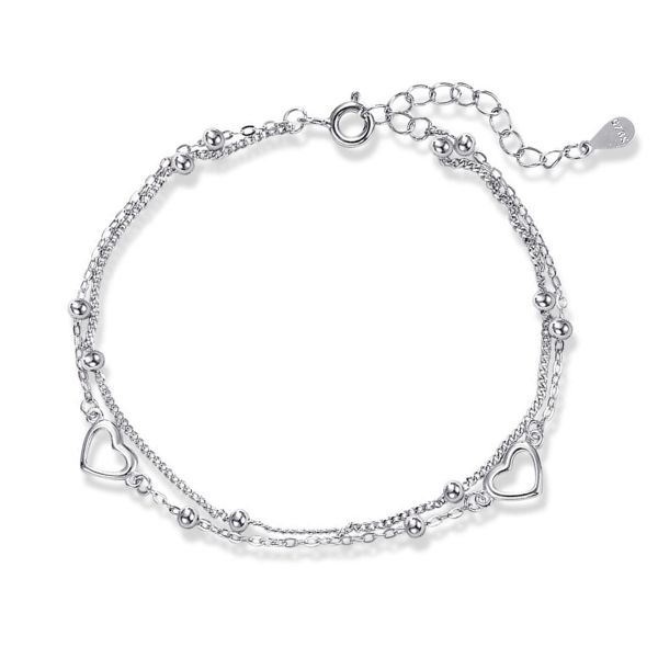 Women's 925 Sterling Silver Double Heart Bracelet