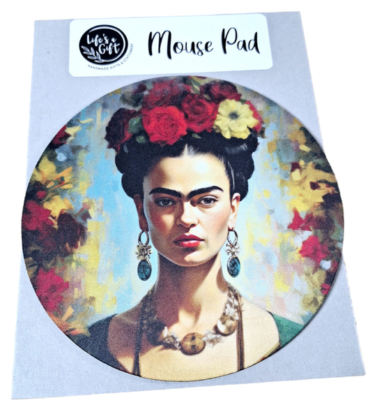 Round Mouse Pads 20 cm - Frida Kahlo With Blooming Flowers