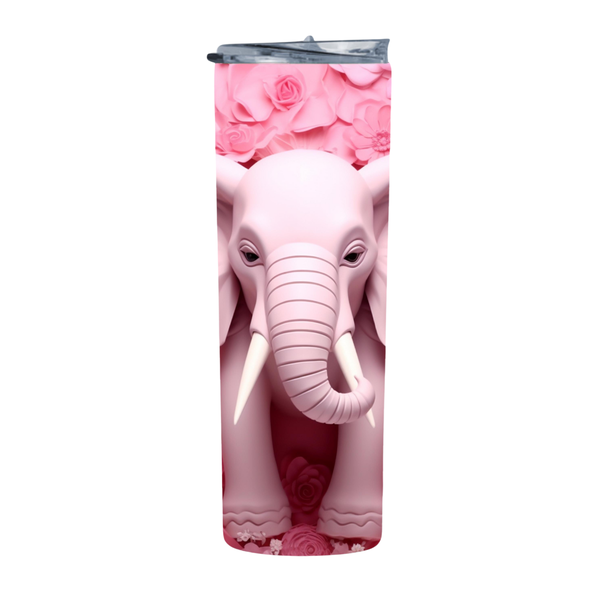 Pink Floral Paper Art 3D Elephant 6 20 Oz Straight Skinny Tumbler 238