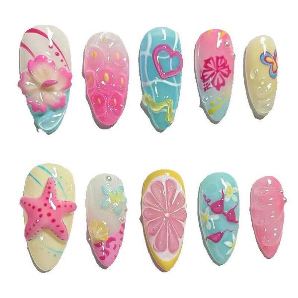 Summer 30 Beach Shell Painted Handmade Wearable Nails 3D Three-Dimensional