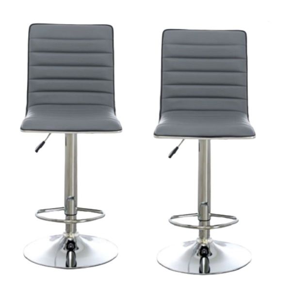 Pair of Elegant Grey High-Back Barstools With Swivel And Footrest