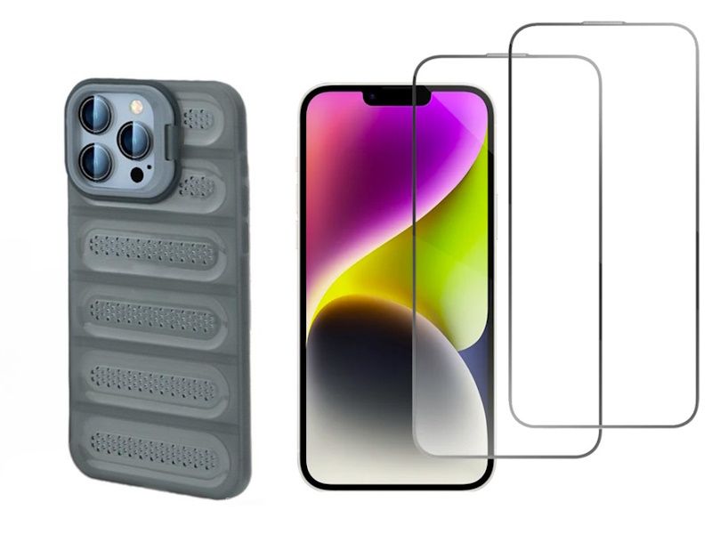Grey Soft Shell Phone Case &amp; 2 Screen Protector Combo compatible with iPhone Series 15