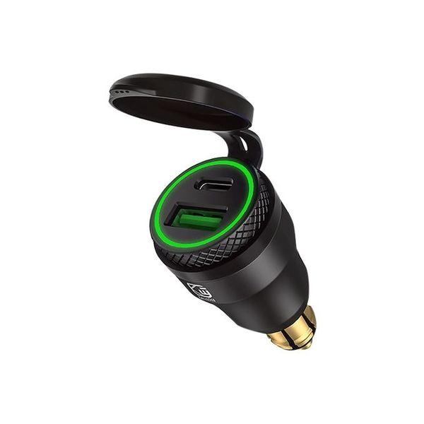 USB LED Quick Charge 3.0 &amp; Type C Hella Socket Charger Adapter - Green