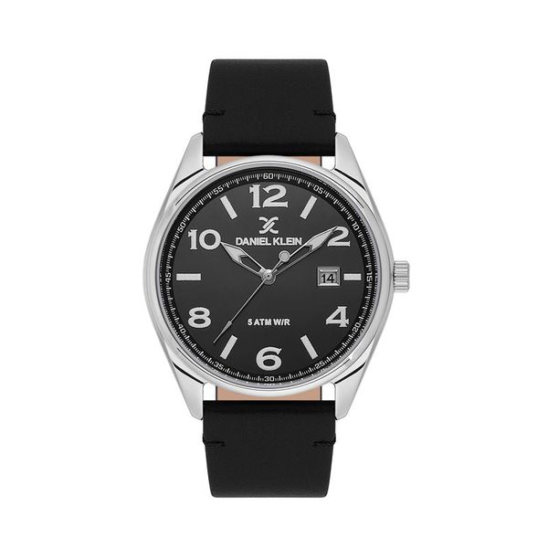 Daniel Klein Men Black-Silver Leather Analogue DK1136922