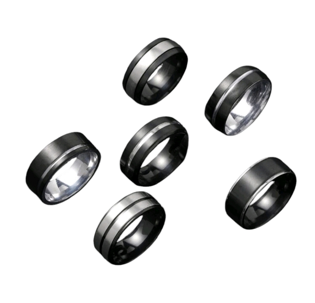 6 Piece Tungsten Carbide Steel Statement Rings - Black Set