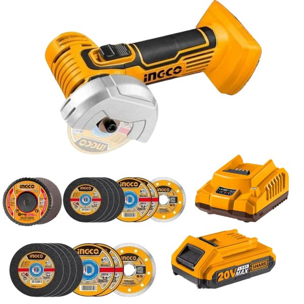Ingco - Mini Cut-off Tool/Grinder with 1.5Ah Battery, Charger &amp; Mini Discs