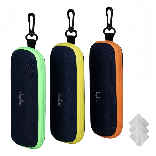 Kingdushi 3 Pack Portable Denim Glasses Case &amp;Cloths, Zipper &amp; Hook