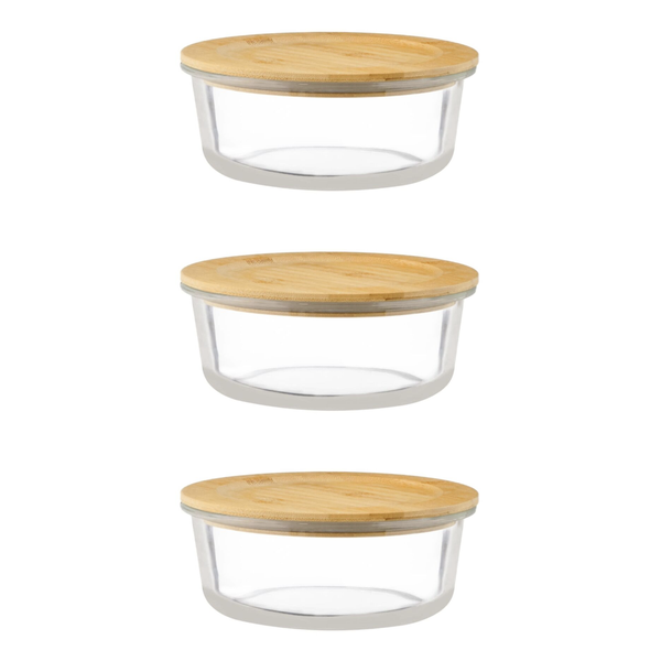 400ml Glass Storage Containers with Bamboo Lids - 3 Pack
