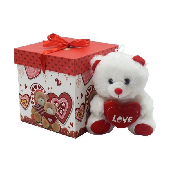 21CM White Teddy Bear &amp; Valentine's Day Surprise Gift Box Set