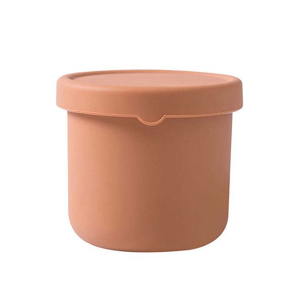 Hard Silicone Box For Lunch Airtight Food Container Round Caramel 250ml