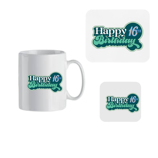 Mug, Coaster And Mouse Pad Combo - Happy 16th Birthday