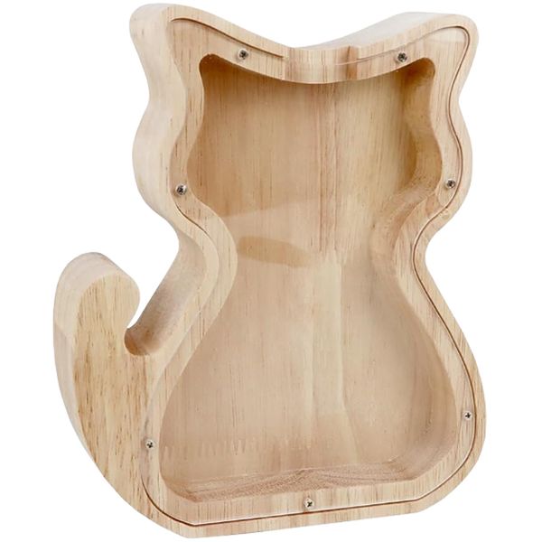 MamaMia Natural Wood Gift Decor Money Coin Box-Piggy Bank Animal-Cat