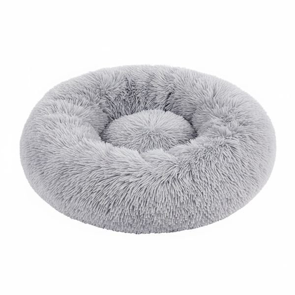 Soft Fluffy Round Dog Bed - Grey