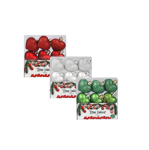 9 Piece Xmas Hearts Tree Decor 4cm x 3