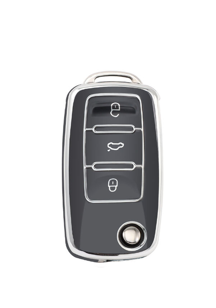 Premium TPU Key Cover for VW Golf/Polo/Jetta - Black And Silver Pattern