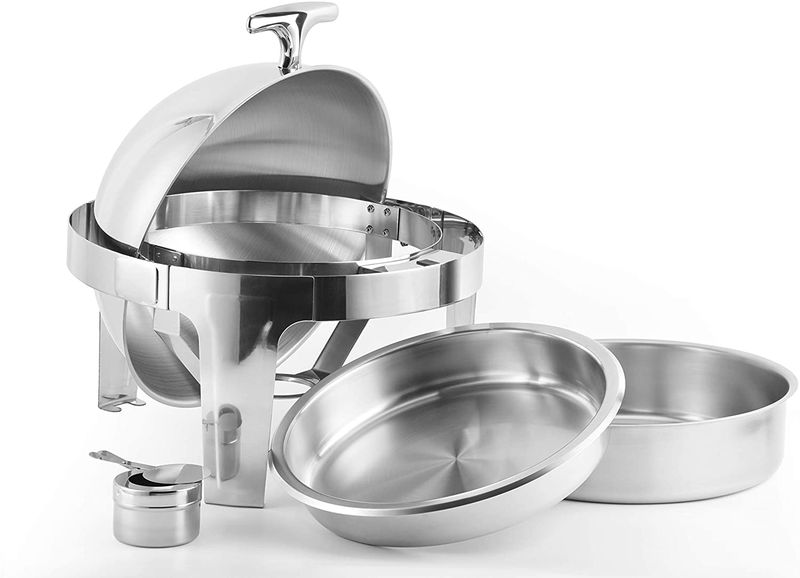 M8 BVC Stainless Steel Roll Top Round Chafing Dish with Stand
