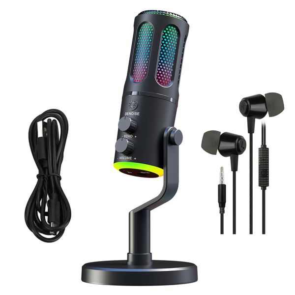 RGB Desktop Gaming USB Multipurpose Condenser Microphone &amp; Wired Headphone