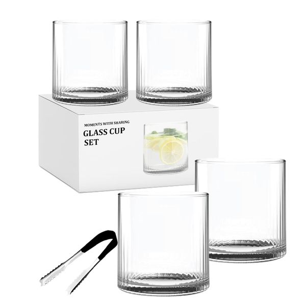 Set of 5 - Modern Ribbed Vintage Style Drinking Glasses