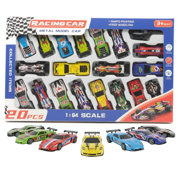20-Piece Die-Cast Racing Car Set - 1:64 Scale - Multi-Color