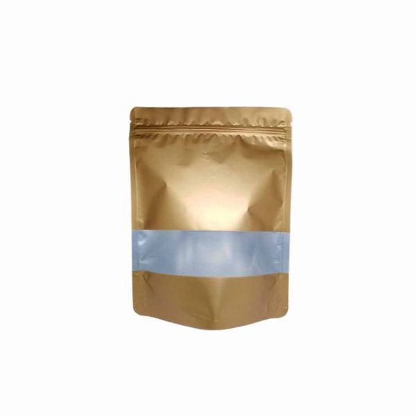 100 Piece Stand Up Resealable Pouch with Display Window - Gold (L130mm x W150mm)
