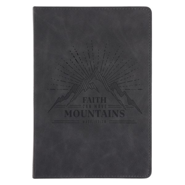 Faux Leather Journal - Faith Can Move Mountains, Grey
