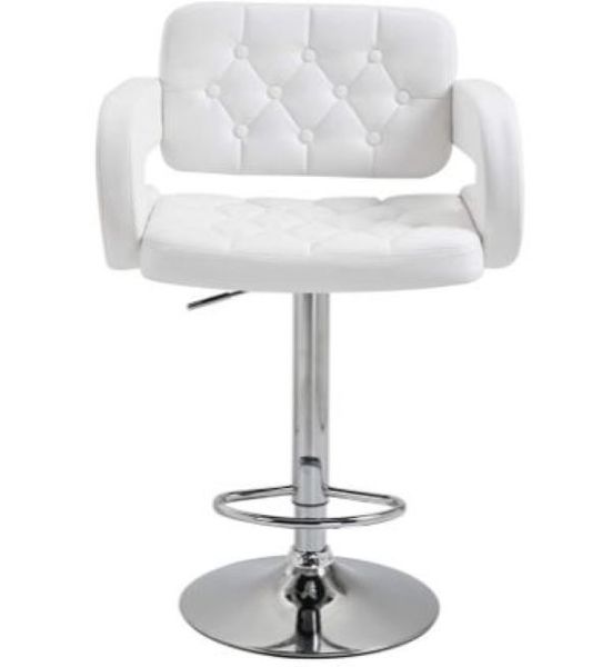 White Luxury Leather Barstool With Chrome Base