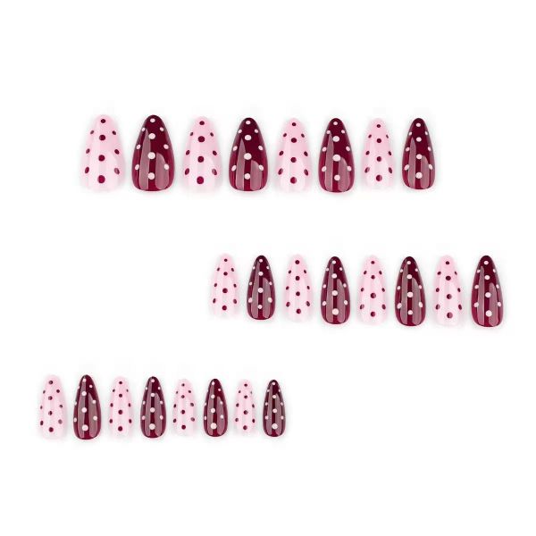 French Minimalist Nail Art With Pink Polka Dot False Nails