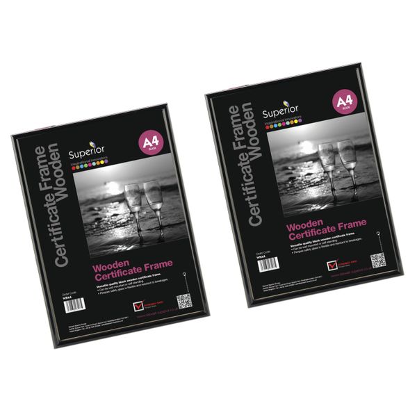 Seco Black Wooden A4 Certificate Frame - Pack of 2