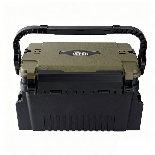 Dual-Layer Fishing Tackle Box with Rod Holder &amp; Adjustable Compartments
