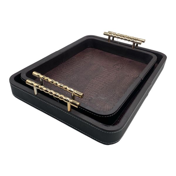 2 Piece Repltile Skin Faux Leather Serving Tray Set