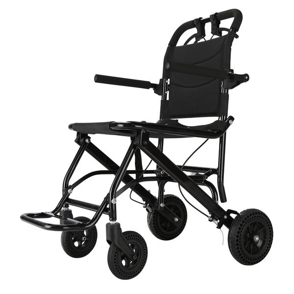 Lightweight Foldable Transport Wheelchair - Compact &amp; Portable Black