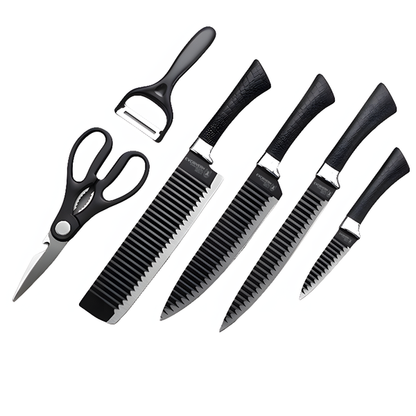 Scissors Peeler 6 Piece Set Black Stainless Steel Kitchen Knife Set