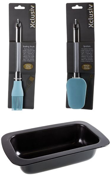 Non Stick Loaf Pan 19x9x5.5cm + Pastry Brush Silicone + 3pc Whisk 30, 25 &amp; 20cm
