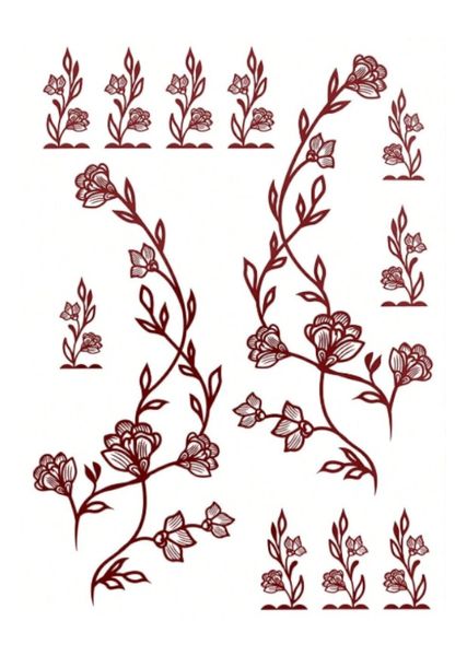 1 Piece - Floral Leaf Temporary Tattoo - Burgundy