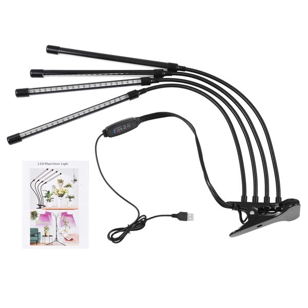 4 Heads Clip LED Grow Light Full Spectrum 10-Level Dimmable Timer