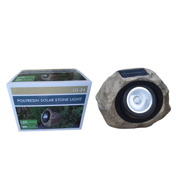Polyresin Solar Simulated Stone LED Light With Rechargeable Battery Light
