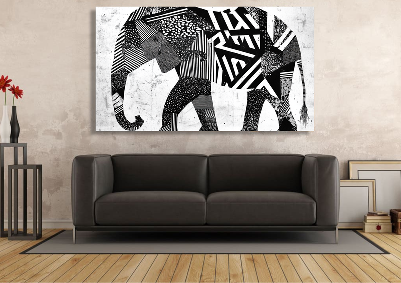 Canvas Wall Art - Fragmented Elephant Shape - IM1390