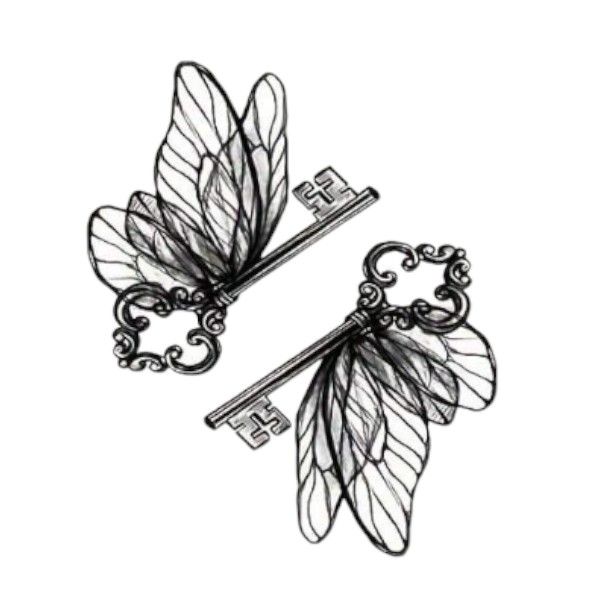 1 Piece - Fantasy Winged Key Temporary Tattoo - Black