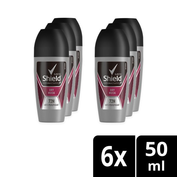 Shield Men Dry Musk Antiperspirant Roll-On Deodorant 6x50ml