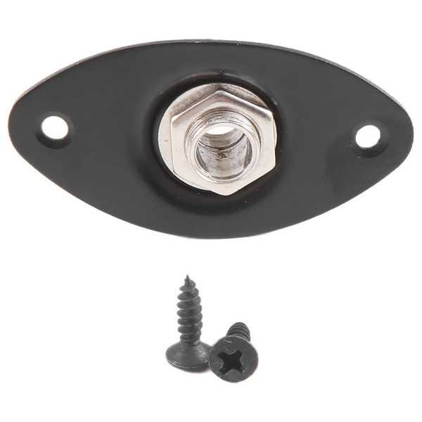 Oval Indented Guitar Jack Plate &amp; Socket Black High Quality, 1 Pack